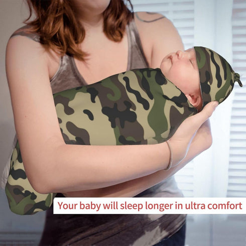 Sozzjile Set, Camo Baby Stuff Swaddle Blanket with Headband and Beanie Newborn Swaddle Sacks Infant Shower Gift