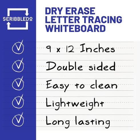Scribbledo Dry Erase Handwriting Practice Board for Kids, 9 x 12 Inch Alphabet Tracing Whiteboard