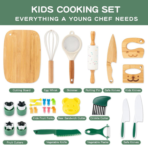 18 Sets Set Set, PCS Kids Cooking Real, Montessori Kitchen Tools for Toddlers, Cooking & Baking for Kids Little Chefs