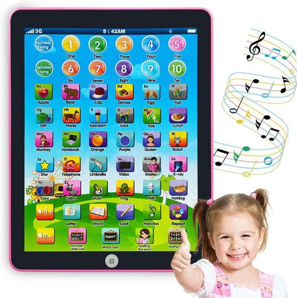 Interactive Kids Learning Pad/Tablet for Preschool Boys & Girls 3-8 Years Old (Pink) - Educational Toy with Music,