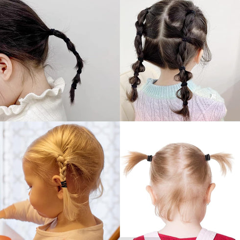 Thin Hair Tie for Baby Toddler Ponytail Holders, 100 Pieces Black Baby Girl Hair Ties