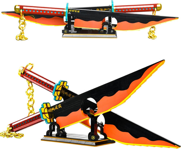 Cosplay Anime Swords Building Set - Double Blade Tengen Uzui Katana Block with Stand Model Kits for Ages 6+