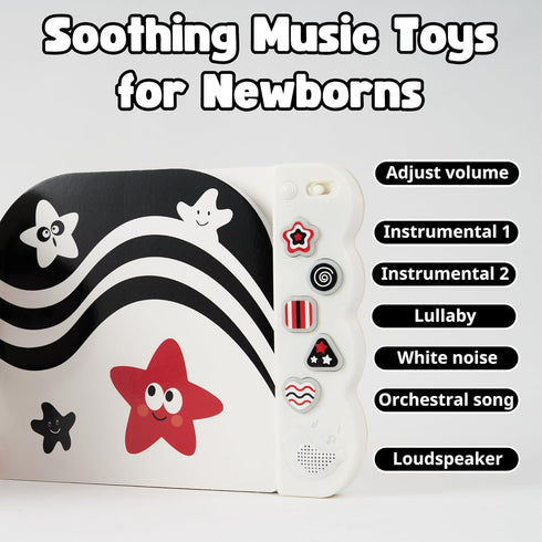 High Contrast Baby Toys with Mirror - Soothing Musical Toy for Newborns 0-12 Months, Brain Development Activities