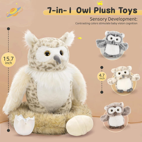 7 15 Inches Set MorisMos Pcs Owl Stuffed Animal with Babies Inside, Stuffed Owl Plush Toys with Little Baby Owls, Eggs