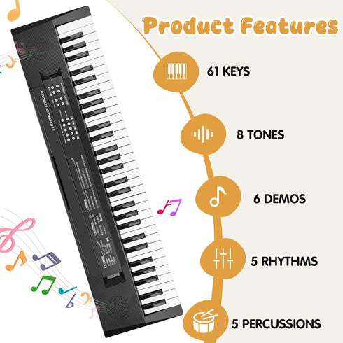 MusicForset 61 3 4 5 6 7 8 Keys Kids Piano Keyboard Toy with Mic Portable Electronic Piano for Girls Boys Beginners