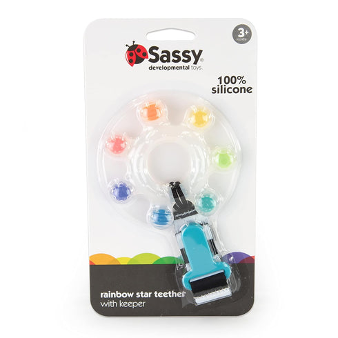 Rainbow Star Teether with Keeper | Textured Silicone Teether for Teething | Ages 3+ Months and Up