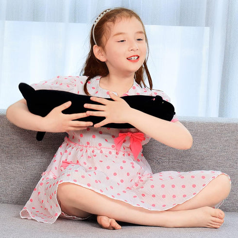 Cat Soft Plush Pillow - Cute Cat Body Pillow, Long Stuffed Cat Plush Toy Gift for Kids (50CM, Full Black)