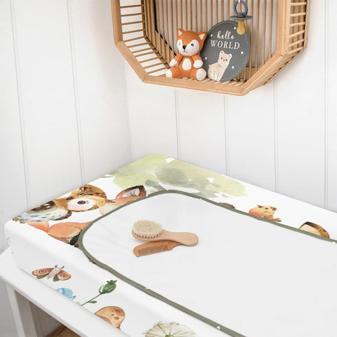 Woodland Animal Friends Changing Pad Cover for Baby Girl Boy, Natural Forest Diaper Change Table Covers