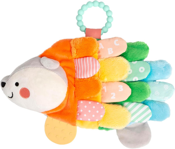 Pearhead Hedgehog Sensory Toy, Plush Lovey with Crinkle Tabs and Silicone Teether for