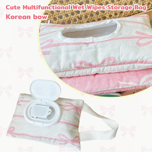 WEIMU Baby Wipes Dispenser with Bow, Refillable Hanging Wet Wipe Pouch, Portable Diaper Wipe Holder for Travel, Car
