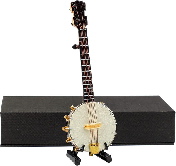 Dselvgvu Wooden Miniature Banjo with Stand and Case Mini Musical Instrument Banjo Replica