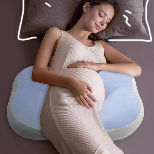 NOENNULL W Shaped Pillow for Women Cotton Adjustable Belly Support Maternity Wedge Pillow for Side Sleepers (Blue)