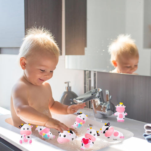 50 Sets Set Jenaai Cute Rubber Cow Gifts Include Squeak Floating Cows Moo Moo Cards Organza Bags Rubber Animal Figures