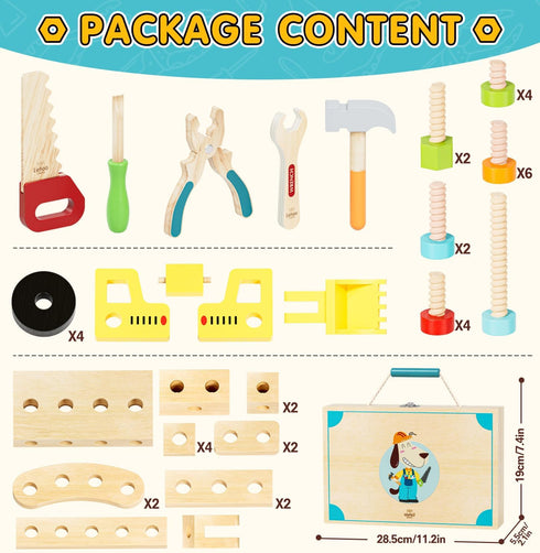 Set Toolbox, 3 4 5 Lehoo Castle Kids Tool with Wooden Toys for Years Old Boy Birthday Gift, Construction Play Tools