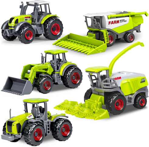 5 Pack Diecast Farm Tractor Toy, Toddlers Farm Toys Tractor Vehicles with