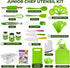 KEFF Kids Cooking and Baking Sets for Girls, Boys, Toddler - 30 Pcs Real Kitchen Utensils with Kid Safe Knives, Apron, Chef Hat, Cutting Board, Recipe Book & More - Green Kit