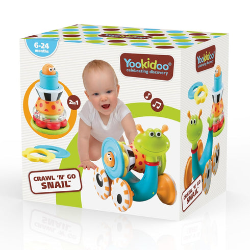 Yookidoo Musical Crawl 'N' Go Snail Toy with Stacker - Promotes Baby's Crawling and Walking. Rolls and Spins Its Shell