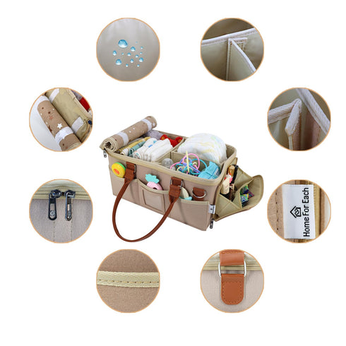Baby Diaper Caddy Organizer with Lid, Multiple Compartments Baby Caddy, Waterproof Diaper Tote Bag for Infants, Travel
