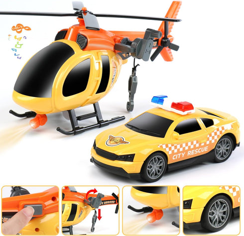 27" 3 4 5 6 Dwi Dowellin Large Friction Powered Tow Truck Toy with Car and Helicopter,Semi Truck Toys for Years Old