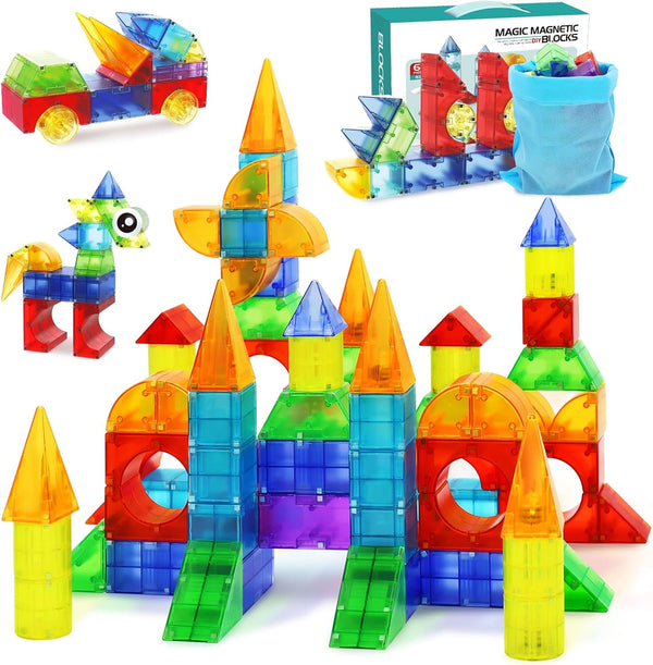 Huaker Magnetic Blocks,66 Piece Translucent Building Blocks for 3+ Boys Girls Birthday