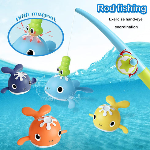 Baby Bath Toys - Magnet Fishing Game for 1-8 Year Olds, Bathtub Toys with Wind-up Whale, Fishing Pole & Net