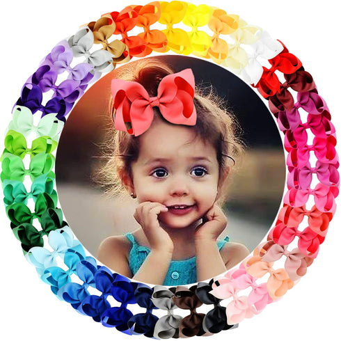 WillingTee 40colors 4.5" Hair Bows for Girls, Grosgrain Ribbon Big Hair Bows with Alligator Clips for Kids