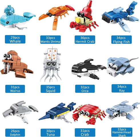 Party Favors for Kids Goodie Bags, 12PCS Mini Building Blocks Ocean Animals, Assorted Sets for Birthday Party Gifts