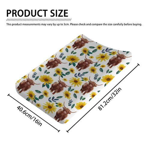 Highland Cows Floral Changing Pad Covers Highland Yak Flowers Leaves Diaper Change Table Pad Covers for Baby Girls and Boys Soft Breathable Stretch Changing Table Cover 32''x16'' Sunflowers