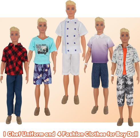 EuTengHao 34Pcs Doll Clothes and Accessories, 12 Inch Boy and Girl Dolls Chef Kitchen Playset
