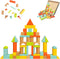 Natural Wood Building Blocks Set, 72 Pastel Color Pieces Castle Construction Blocks