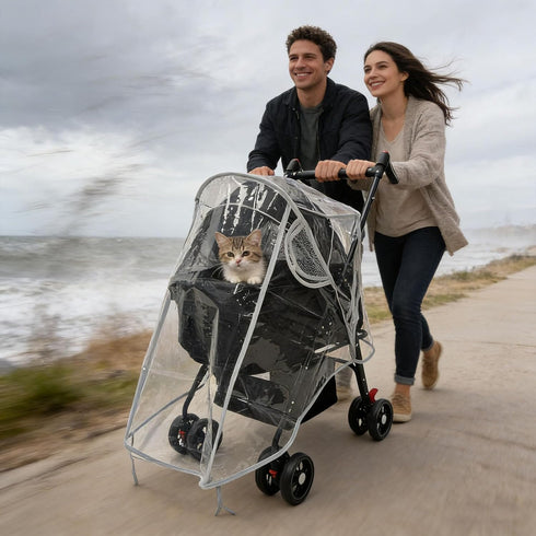 KIMILEAY Unisize Pet Stroller Rain Cover, EVA Transparent Waterproof & Windproof Cover for Snow Rain Wind, Foldable