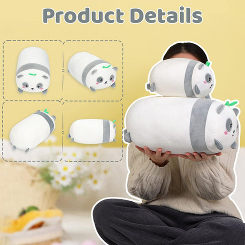 AIXINI 15.7” Cute Panda Plush Pillow, Bamboo Stuffed Animal, Soft Kawaii Toy Gifts for Kids