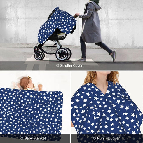 CQMZJHU Navy Blue Night Sky Stars Art Baby Car Seat, Rain Shelter, Multifunctional Nursing Cover for Newborns, Mother