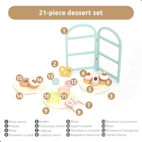 Playset Set 3 4 5 6 UMU Wooden Dessert Pretend Play Kitchen Toy with Stand, Cupcakes, Donuts, Macarons, Candy & More