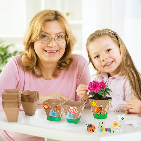 30 Pack 120 30 Ayfjovs Garden Paper Pot Craft Kit, Square Paper Peat Pots with PCS Adhesive Foam Stickers and PCS