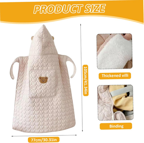 Bemonew Baby Carrier Baby Carrier Cover Winter Warm Windproof Cute Heart Pattern Stroller Blanket with Pocket Soft