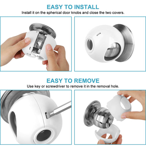 Child Door Knob Safety Cover (4 Pack) - New Design to Prevent Kids from Opening Doors, Fits Most Knobs