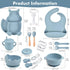 mraisebossup Set 15 Silicone Baby Feeding PcsBaby Plates,Baby Spoons Suction Bowl Divided Plate Bib Cup Finger Brush