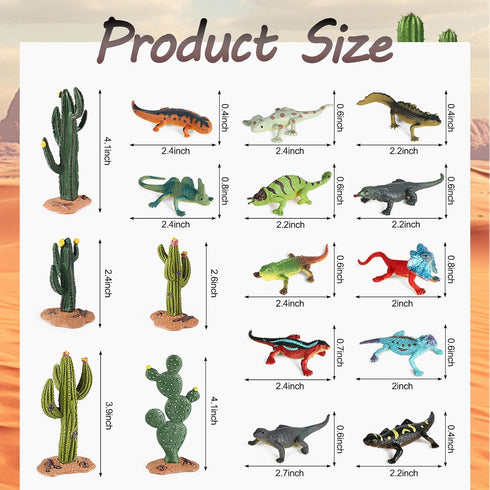 Lizard Toys Figures - 17 Pcs Desert Reptiles Figurines Model Trees Kit, Desert Diorama Supplies for Kids Gift
