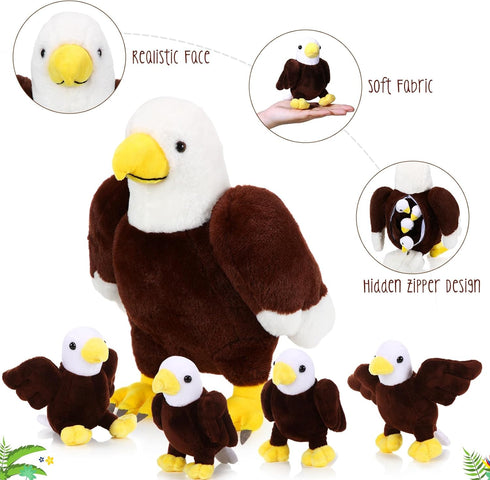 Lenwen 5 Pcs Bald Eagle Stuffed Animal Bulk 1 Mommy Eagle Plush with 4 Cute Babies Bald Eagles Plush Wild Bald Eagles