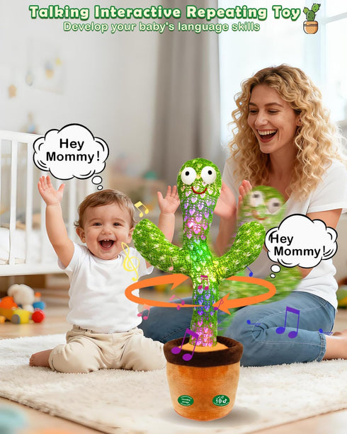 6-18 1 2 3 Interactive Baby Toys Dancing Talking Cactus Toy, Singing Musical & Record Repeat What You Say, Funny Gift