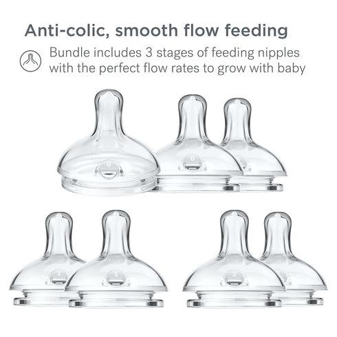 Set Set 100% Smilo Baby Bottle Feeding Gift - Bottle with Silicone Newborn Pacifier, Replacement Nipples and Baby