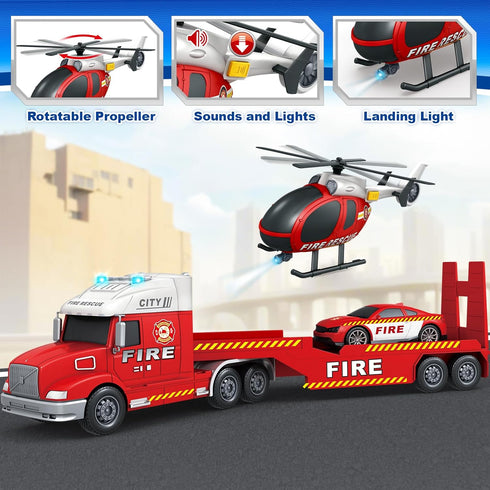 3 4 5 3 4 5 6 7 SpringFlower Toddler Boys Toys, Large Fire Truck Toys with Lights Sounds, Truck Car with Racing Car
