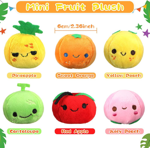 6 Pcs Soft Mini Plush Fruits - Colorful Stuffed Fruits Lovely Peach, Orange, Pineapple, Cantaloupe for Toddlers,