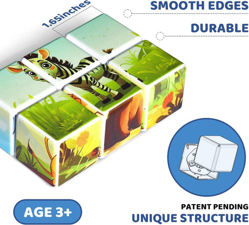 3D Magnetic Cubic Jigsaw Puzzle Toys for Toddlers - Large Building Blocks Cubes 1.65 Inches for Kids 3-5
