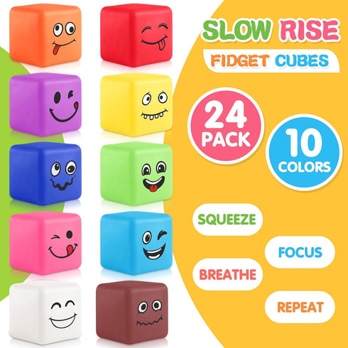 24 Pack, 24PACK) Slow Rising Stress Cube Square Cube Fidget Ice Cube Stress Balls, Dough Stress Balls Soft Fidget