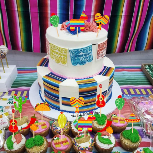 36 Pcs Fiesta Cupcake Topper - Mexican Theme Cake Decoration for Cactus, Donkey, Taco, Pepper, Sombrero Party