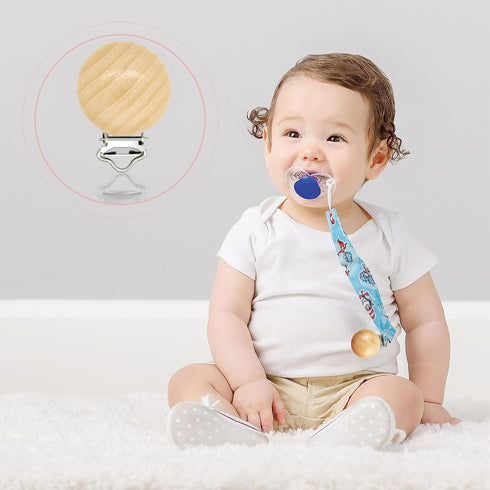 20 Pieces Wood Pacifier Clips Teething Grasping Toy Suspender Clips Natural Beech Wood Pacifier Clip Holder Charm DIY