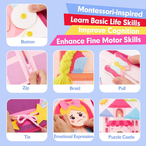 3-5 3 3-5 3-4 hahaland Toys Ages Girls - Busy Board Princess Toy Year Old Girls - Toddlers Quiet Busy Book for Toddlers
