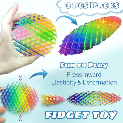 KEJIH 3 (3 Packing), Fidget Toys PCS - Fidget Worm Toy,Stress Relief Fidget Toys for Kids&Adults,Elastic Mesh
